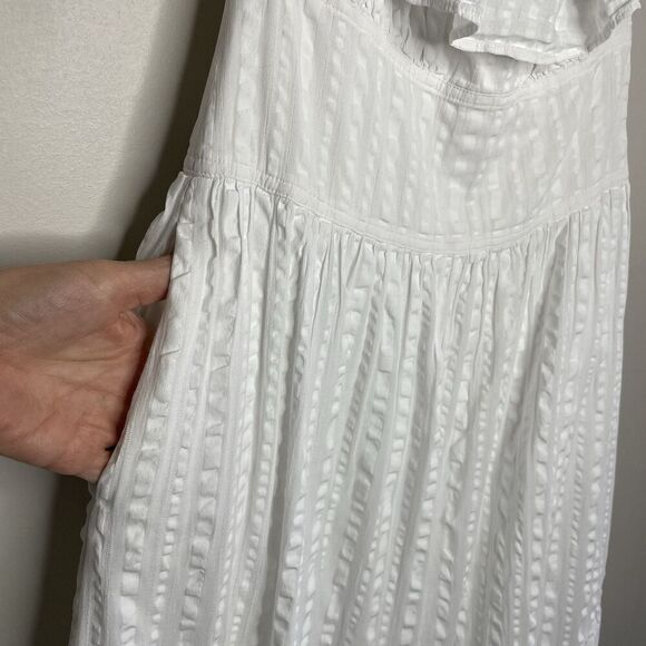 TORY BURCH Midi Dress Women 6 White Striped Seersucker 100% Cotton - Picture 6 of 16